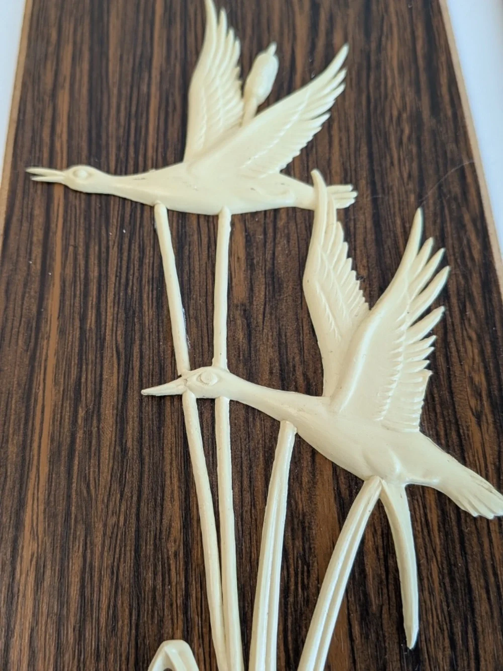 Vintage Bakelite carved Water Fowl on wood Wall Plaques  Set Of 3 Heron Geese